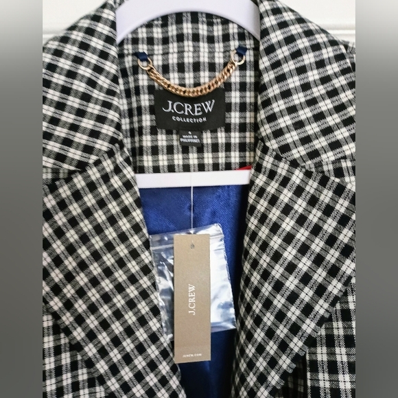 NWT S J.CREW COLLECTION Black Harriet Trench Coat in English Gingham - Picture 3 of 10